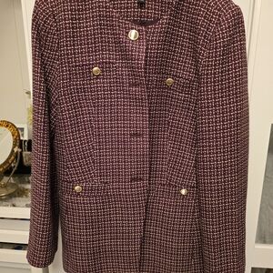 Ann Taylor Burgandy Tweed Blazer with Gold Accents